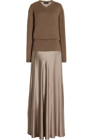 BRANDON MAXWELL Kerolyn Layered Silk-Cashmere Maxi Dress