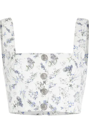ADAM LIPPES Quinn Printed Cotton Poplin Crop Top