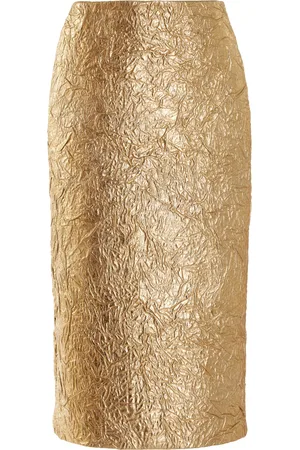 BRANDON MAXWELL The Gail Crinkled Leather Midi Pencil Skirt