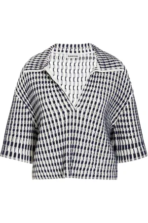 Simkhai Adley Cropped Gingham-Knit Polo Top