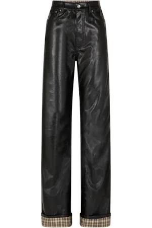 Paco rabanne Tartan-Lined Vegan Leather Wide-Leg Pants
