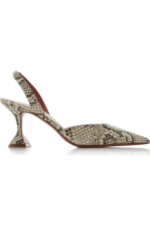 Amina Muaddi Holli Snake-Effect Leather Slingback Pumps