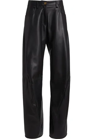 VERSACE La Vacanza Leather Straight-Leg Pants