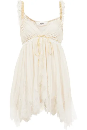 Chloé Lace-Trimmed Silk Plonge Tank Top