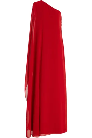 Andres Otalora Asymmetric Georgette Maxi Cape Dress
