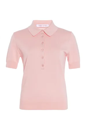 Carolina Herrera Silk-Cotton Knit Polo Top
