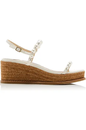 Jimmy Choo Amatuus Pearl-Embellished Leather Wedge Sandals