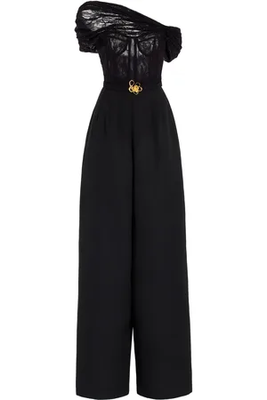 Oscar de la Renta Lace-Trimmed Grain De Poudre Wool Jumpsuit