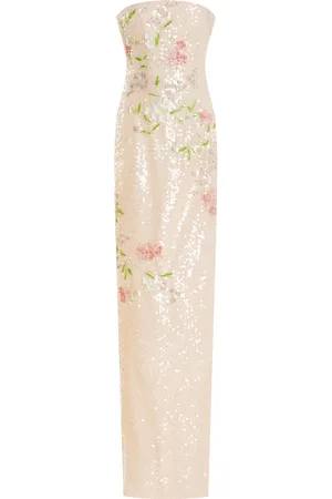 MONIQUE LHUILLIER Floral Sequined Column Gown