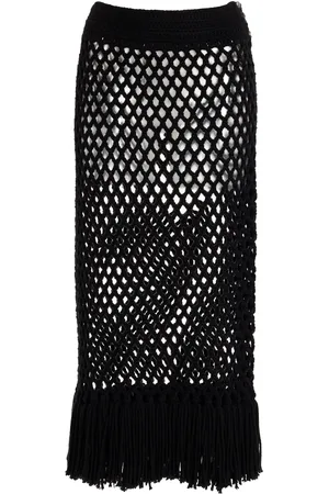 Michael Kors Hand-Knit Fishnet Cashmere Midi Skirt