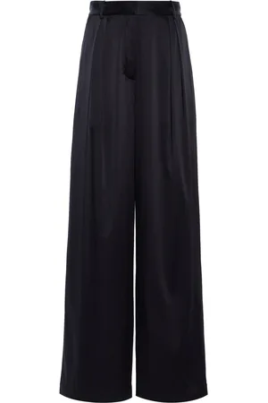 ÉTERNE Josephine Pleated Stretch-Silk Satin Wide-Leg Pants