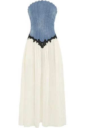 GABRIELA HEARST Glenn Lace-Trimmed Cotton-Linen Denim Corset Maxi Dress