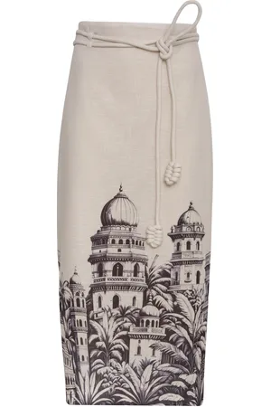 Andres Otalora Mohabbat Belted Linen Midi Skirt
