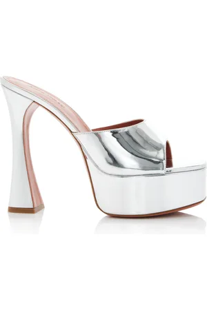 Amina Muaddi Dalida Mirrored-Leather Platform Sandals