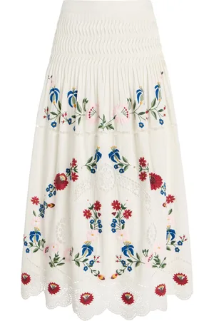 SEA Celia Embroidered Cotton-Linen Midi Skirt