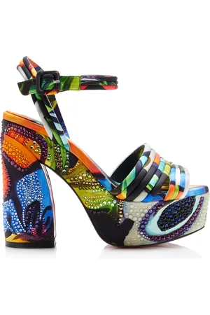 Christian Louboutin Exclusive Riviera Jane Disco Crystal-Embellished Printed Satin Platform Sandals