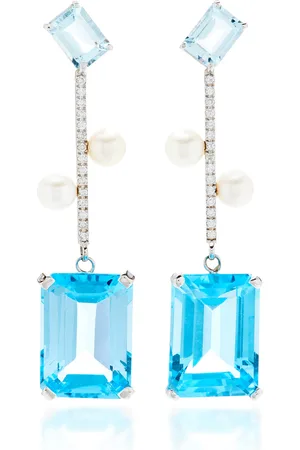 Mateo 14K Yellow Gold Aquamarine; Topaz and Pearl Earrings