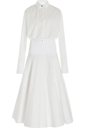 BRANDON MAXWELL The Judith Contrast-Panel Cotton Maxi Shirtdress