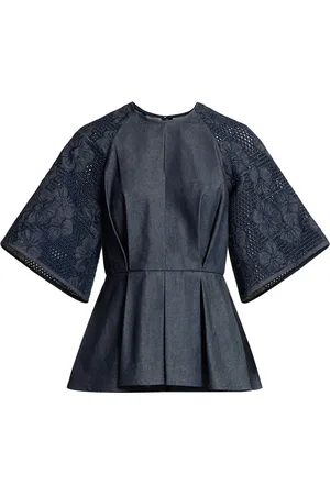 Elie saab Embroidered Denim Peplum Top