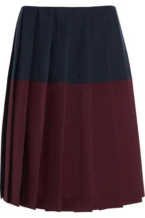 Miu Miu Colorblocked Pleated Wool Midi Skirt