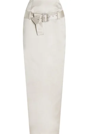 Wiederhoeft Exclusive Belted Satin Midi Pencil Skirt