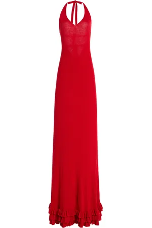 BRANDON MAXWELL Exclusive The Brighton Ruffled Cashmere Halter Maxi Dress