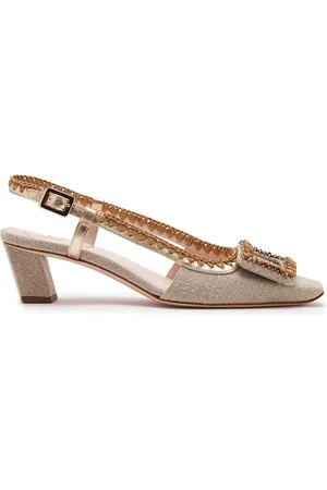 Roger Vivier Belle Vivier Leather-Trim Slingback Pumps