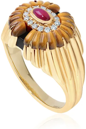 State Property Alara Tigerlily 18K Yellow Gold Multi-Stone Signet Ring