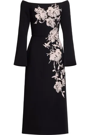 Elie saab Tulle Embroidered Off-The-Shoulder Midi Dress