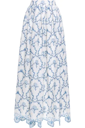 Agua by Agua Bendita Tangelo Embroidered Linen Maxi Skirt