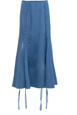 GABRIELA HEARST Dion Lace-Up Cotton-Linen Denim Maxi Skirt