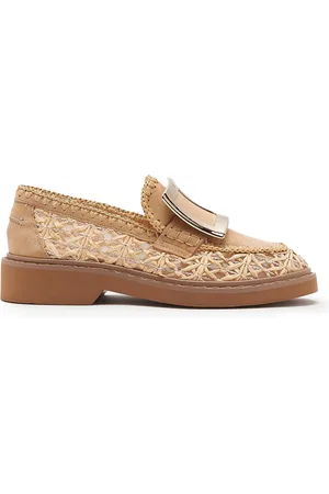 Roger Vivier Viv Rangers Leather-Trim Raffia Loafers