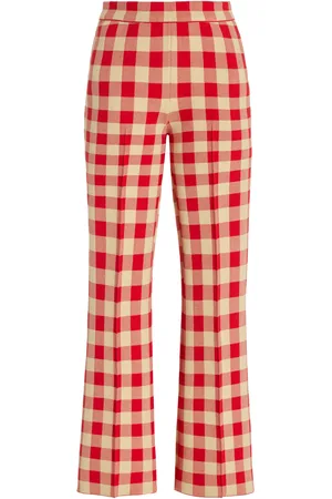 High Exclusive Kick Gingham Stretch-Cotton Knit Cropped Flared Pants