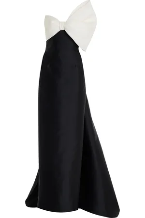 MONIQUE LHUILLIER Asymmetric Bow-Detailed Silk Gown