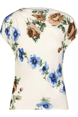 LELA ROSE Floral-Print Crepe Draped Top