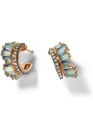 Nak Armstrong Petite Ruched 20K Rose Gold Opal and Diamond Hoop Earrings