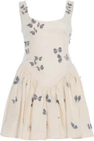 Agua by Agua Bendita Pluma Embroidered Linen Mini Dress