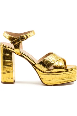 Andrea Gomez Bella Croc-Effect Metallic-Leather Platform Sandals