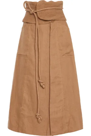 Andres Otalora Sintiendo Mucho Belted Linen Midi Skirt