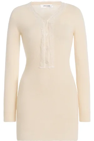 AYA MUSE Isla Lace-Trimmed Wool-Cashmere Mini Dress