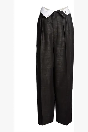 Victoria Beckham Double-Waistband Wool Wide-Leg Pants