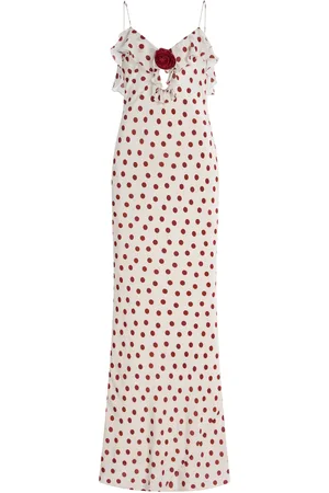 De La Vali Esperanza Polka-Dot Crepe de Chine Maxi Dress