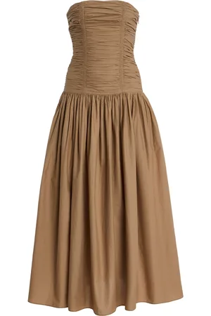 MATTEAU Strapless Ruched Cotton Drop-Waist Maxi Dress