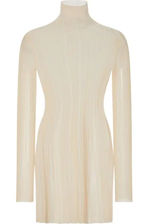 ROSETTA GETTY Plissé Nylon Mesh Turtleneck Top
