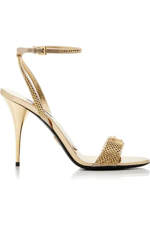Prada Crystal-Embellished Metallic Leather Sandals