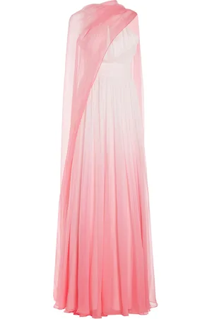 MONIQUE LHUILLIER Ombre Chiffon Silk Gown with Cape