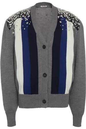 Miu Miu Embellished Striped Wool Cardigan