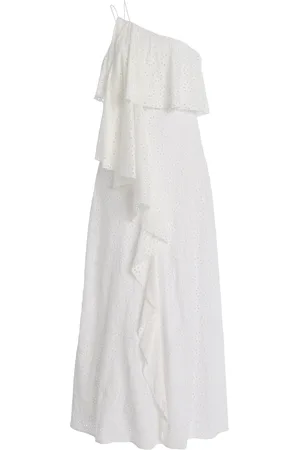 Staud Isa One-Shoulder Broderie Anglaise Cotton Maxi Dress