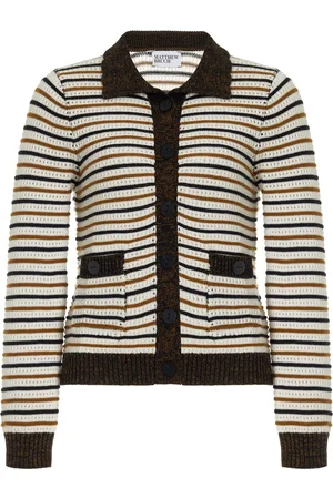 Matthew Bruch Striped Cotton-Blend Mesh Cardigan