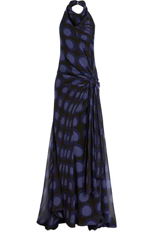 Christopher John Rogers Wiggle-Dot Silk-Chiffon Sarong Maxi Halter Dress